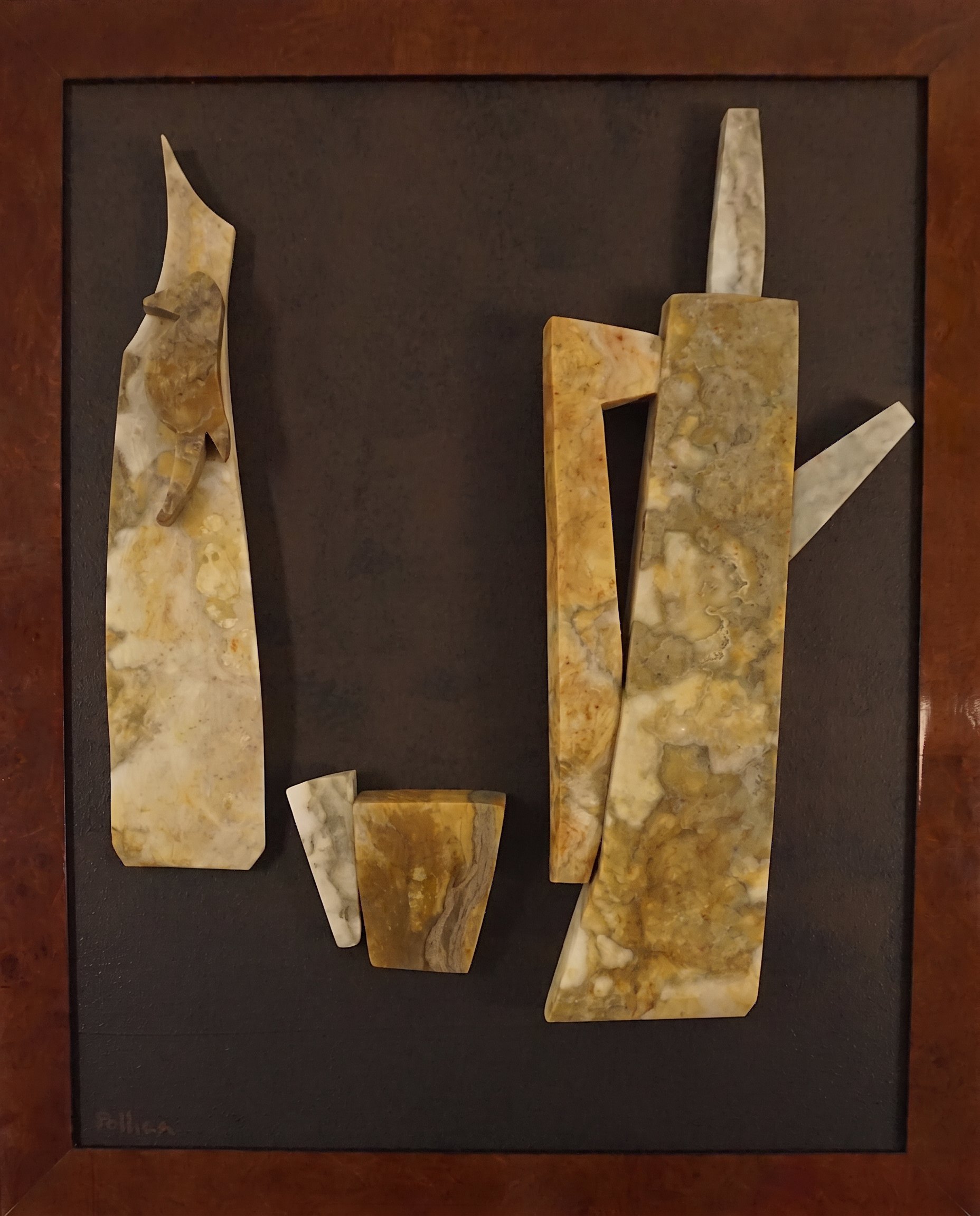 Giorgio — Hand-cut stone figures on artist-built panel, hardwood frame