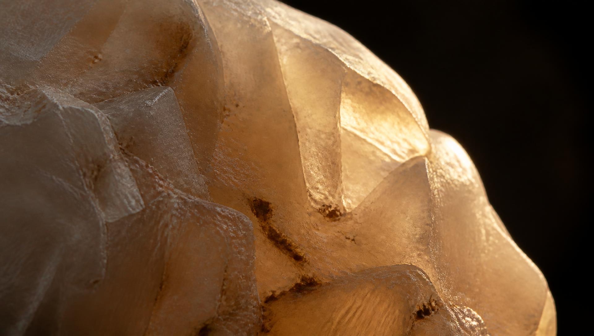 Macro detail of hand-cut translucent alabaster